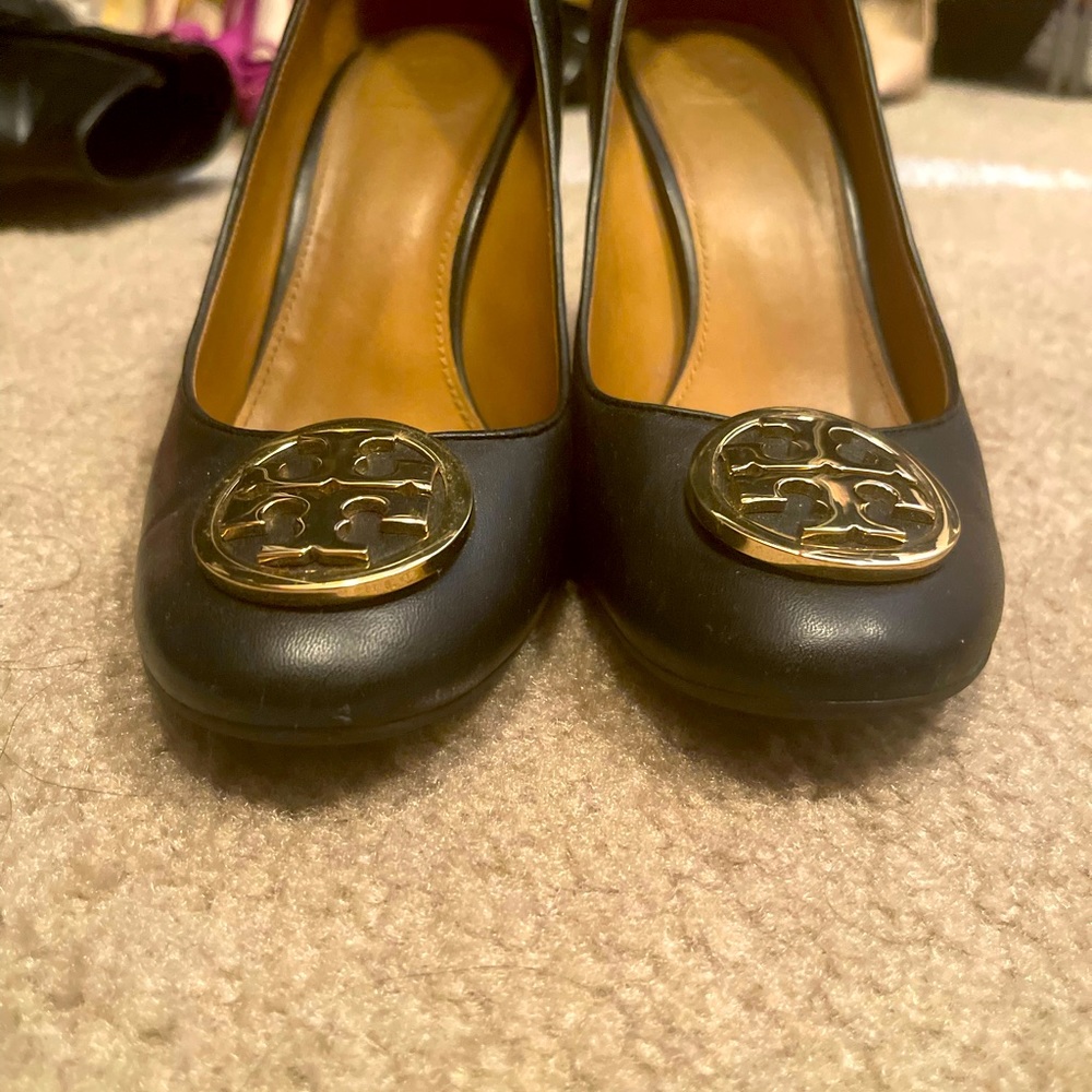 Tory Burch black heels block heels used